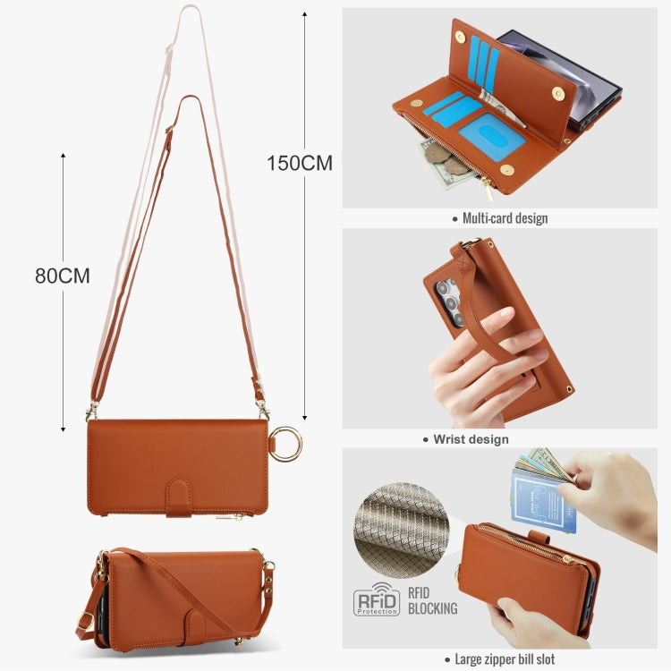 For Samsung Galaxy S24 Ultra 5G Crossbody Ring Multifunctional Wallet Leather Phone Case