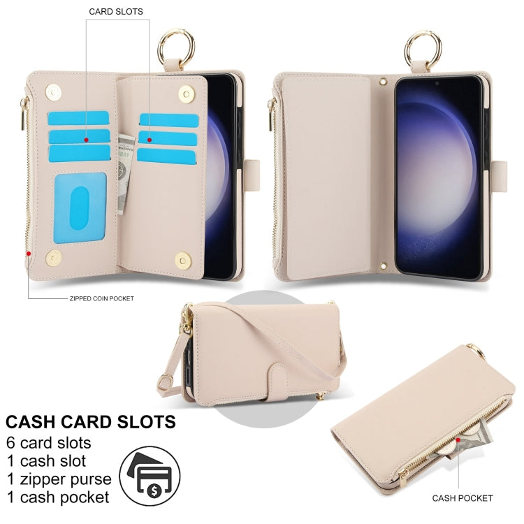 For Samsung Galaxy S23 5G Crossbody Ring Multifunctional Wallet Leather Phone Case