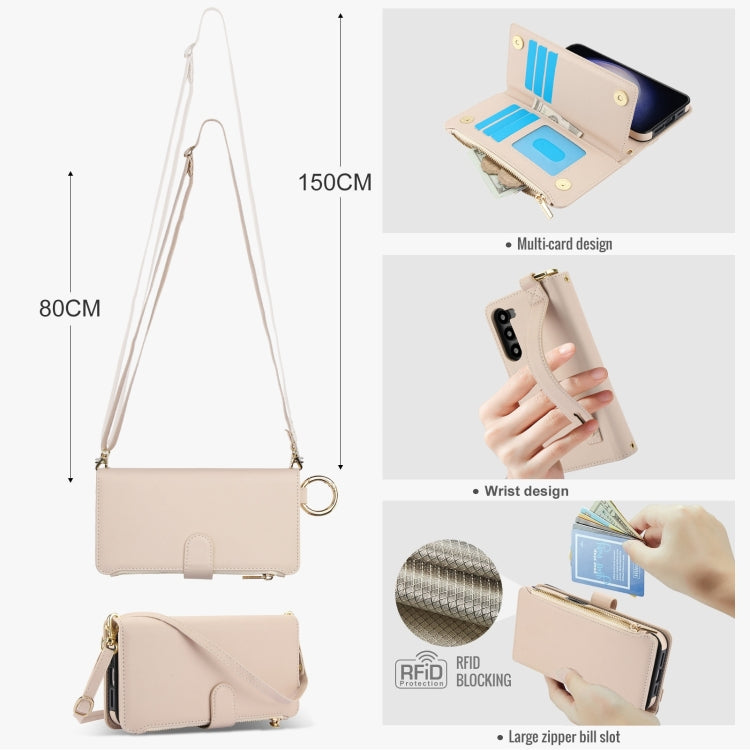 For Samsung Galaxy S23 5G Crossbody Ring Multifunctional Wallet Leather Phone Case