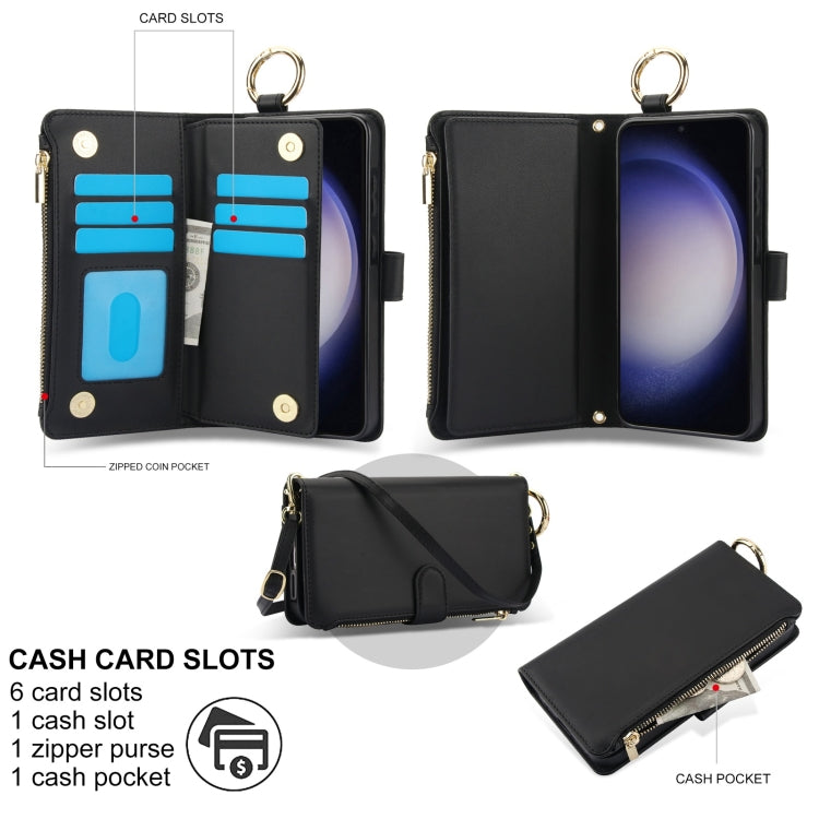 For Samsung Galaxy S23 5G Crossbody Ring Multifunctional Wallet Leather Phone Case