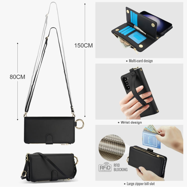 For Samsung Galaxy S23 5G Crossbody Ring Multifunctional Wallet Leather Phone Case