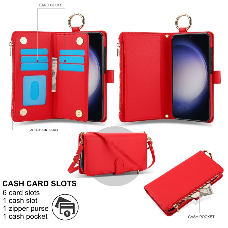For Samsung Galaxy S23 5G Crossbody Ring Multifunctional Wallet Leather Phone Case