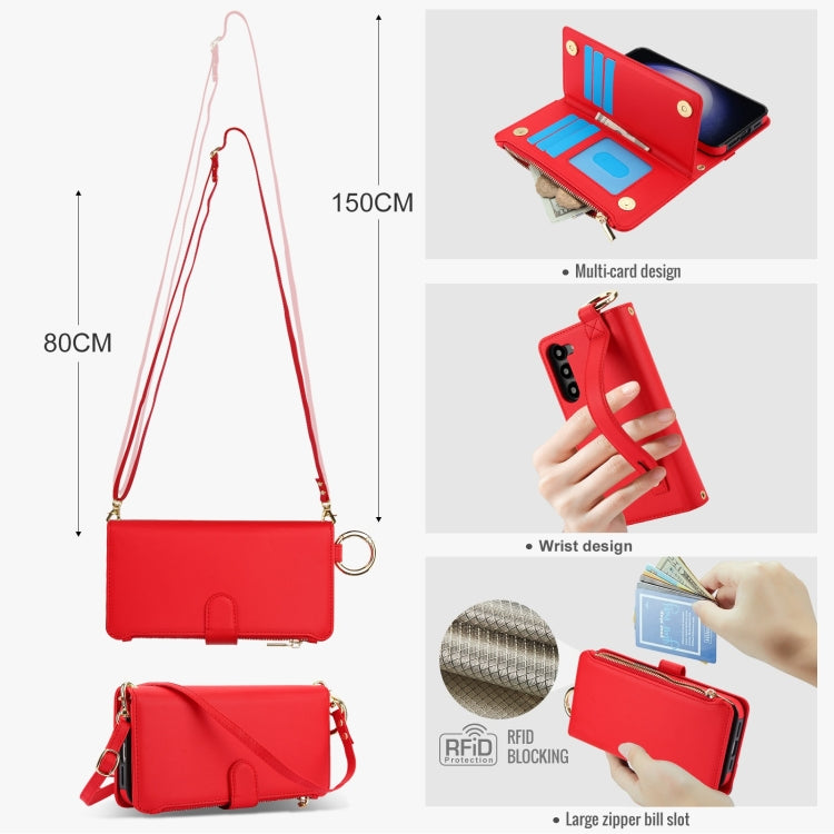 For Samsung Galaxy S23 5G Crossbody Ring Multifunctional Wallet Leather Phone Case