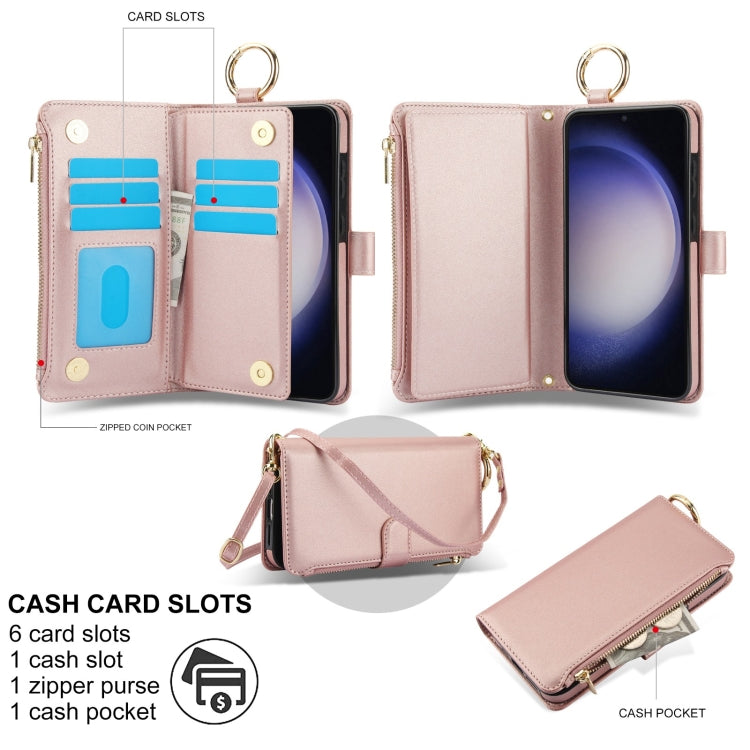 For Samsung Galaxy S23 5G Crossbody Ring Multifunctional Wallet Leather Phone Case