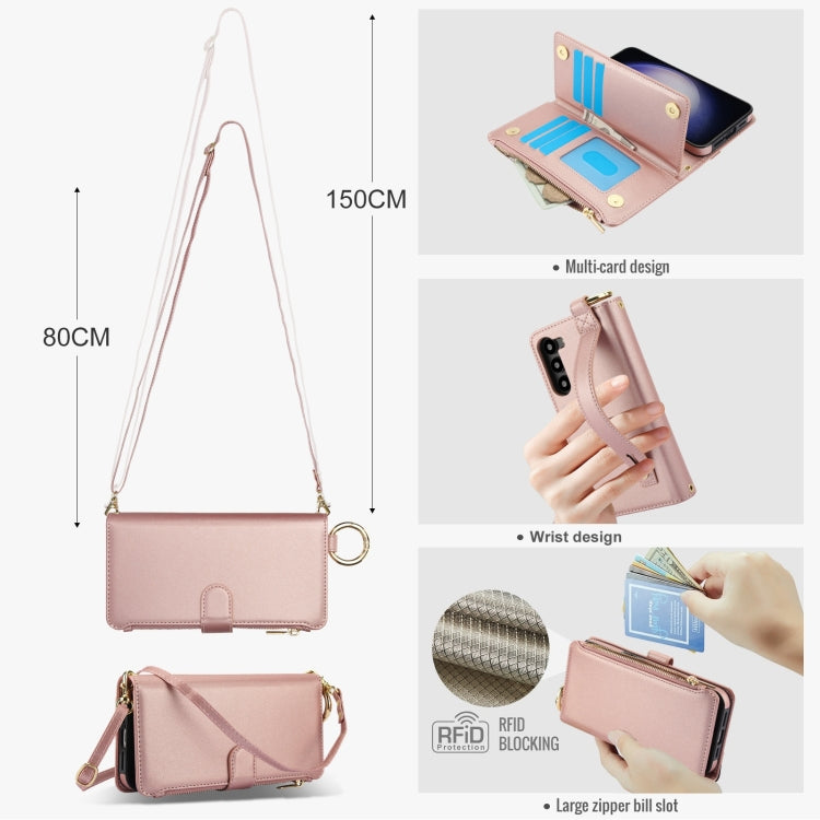For Samsung Galaxy S23 5G Crossbody Ring Multifunctional Wallet Leather Phone Case