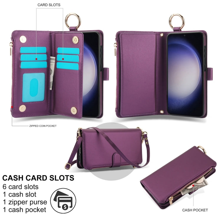 For Samsung Galaxy S23 5G Crossbody Ring Multifunctional Wallet Leather Phone Case