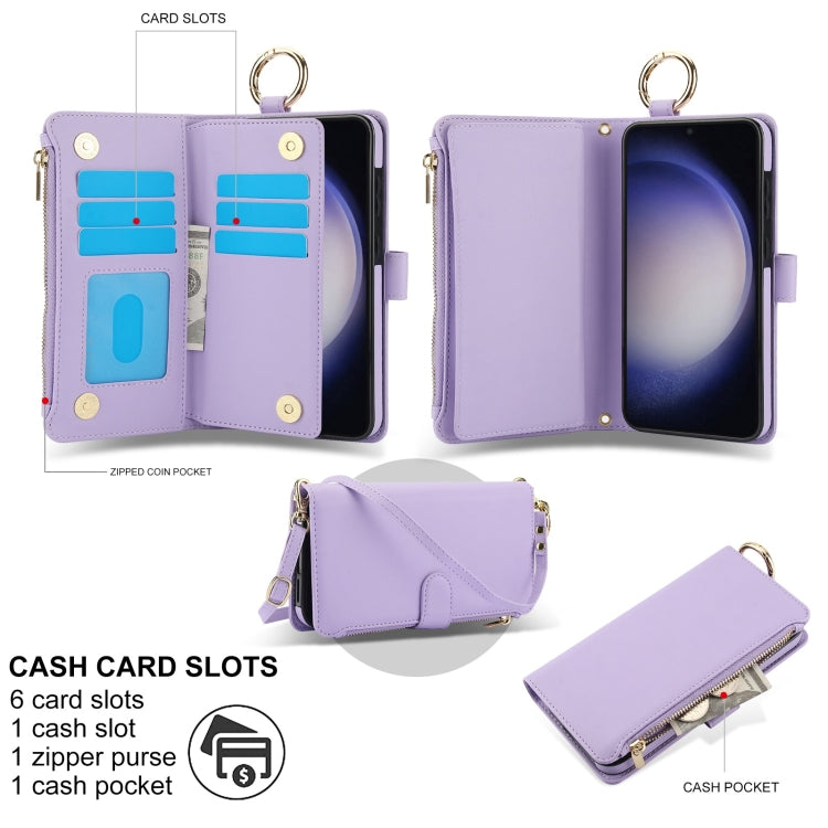 For Samsung Galaxy S23 5G Crossbody Ring Multifunctional Wallet Leather Phone Case