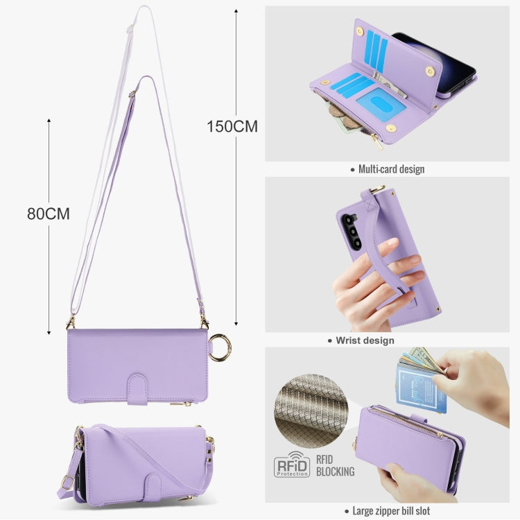 For Samsung Galaxy S23 5G Crossbody Ring Multifunctional Wallet Leather Phone Case