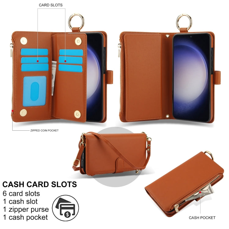 For Samsung Galaxy S23 5G Crossbody Ring Multifunctional Wallet Leather Phone Case