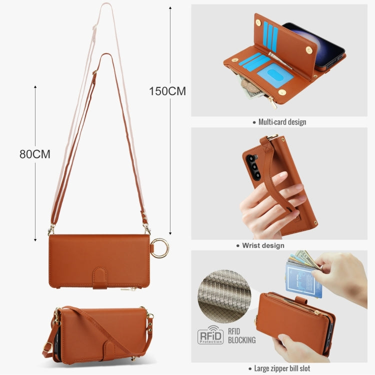 For Samsung Galaxy S23 5G Crossbody Ring Multifunctional Wallet Leather Phone Case