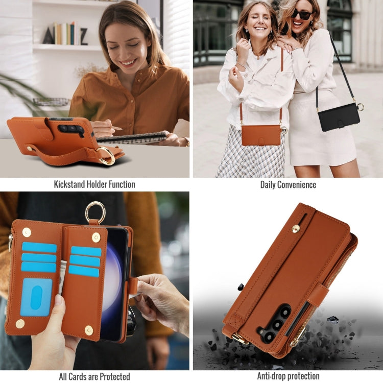 For Samsung Galaxy S23 5G Crossbody Ring Multifunctional Wallet Leather Phone Case