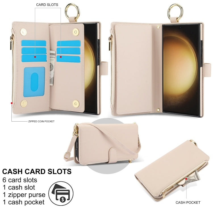 For Samsung Galaxy S23 Ultra 5G Crossbody Ring Multifunctional Wallet Leather Phone Case