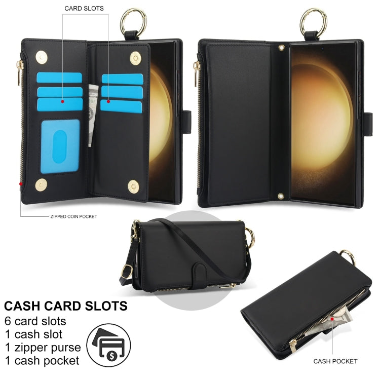 For Samsung Galaxy S23 Ultra 5G Crossbody Ring Multifunctional Wallet Leather Phone Case