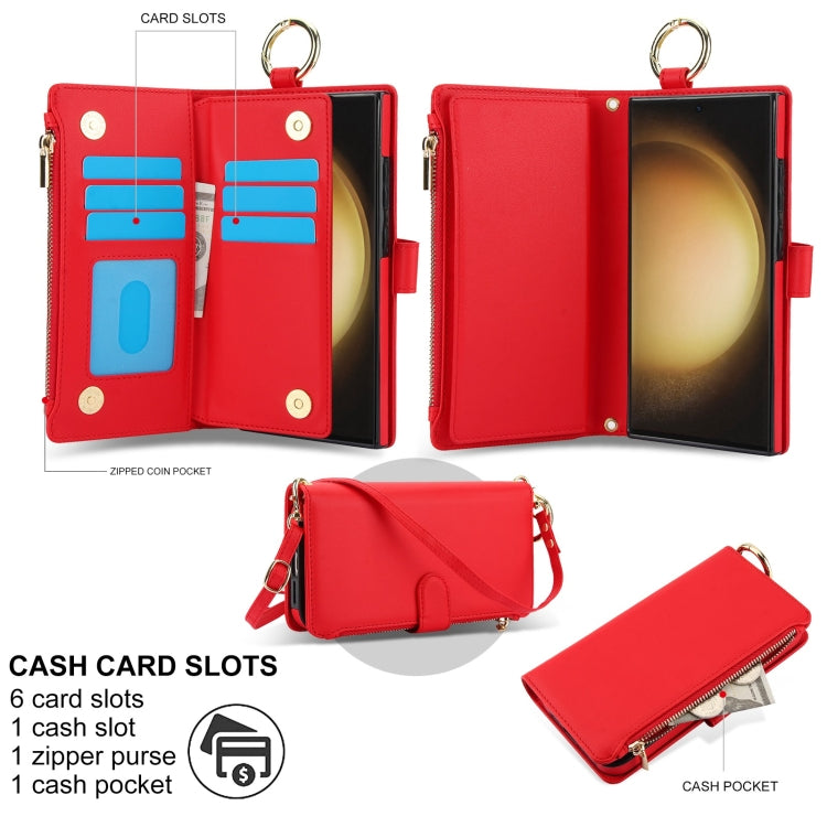 For Samsung Galaxy S23 Ultra 5G Crossbody Ring Multifunctional Wallet Leather Phone Case