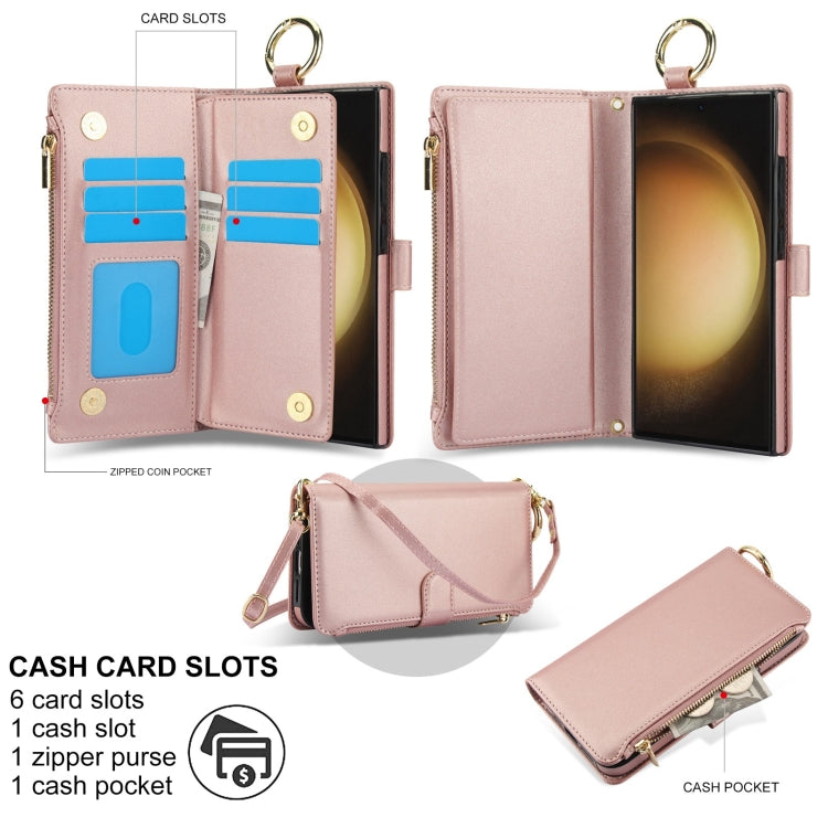 For Samsung Galaxy S23 Ultra 5G Crossbody Ring Multifunctional Wallet Leather Phone Case