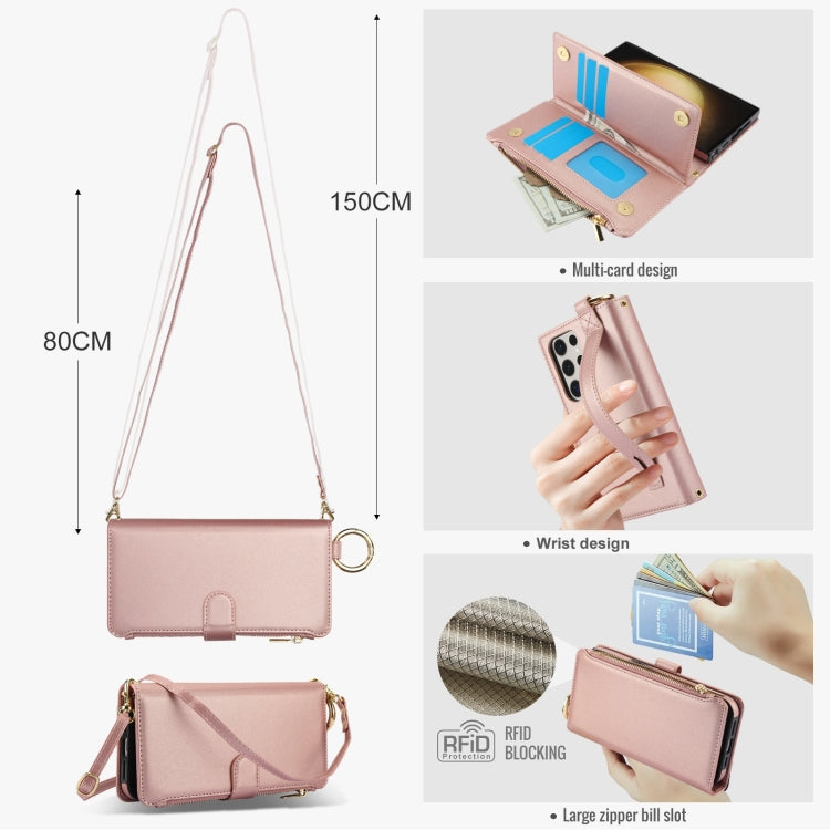 For Samsung Galaxy S23 Ultra 5G Crossbody Ring Multifunctional Wallet Leather Phone Case