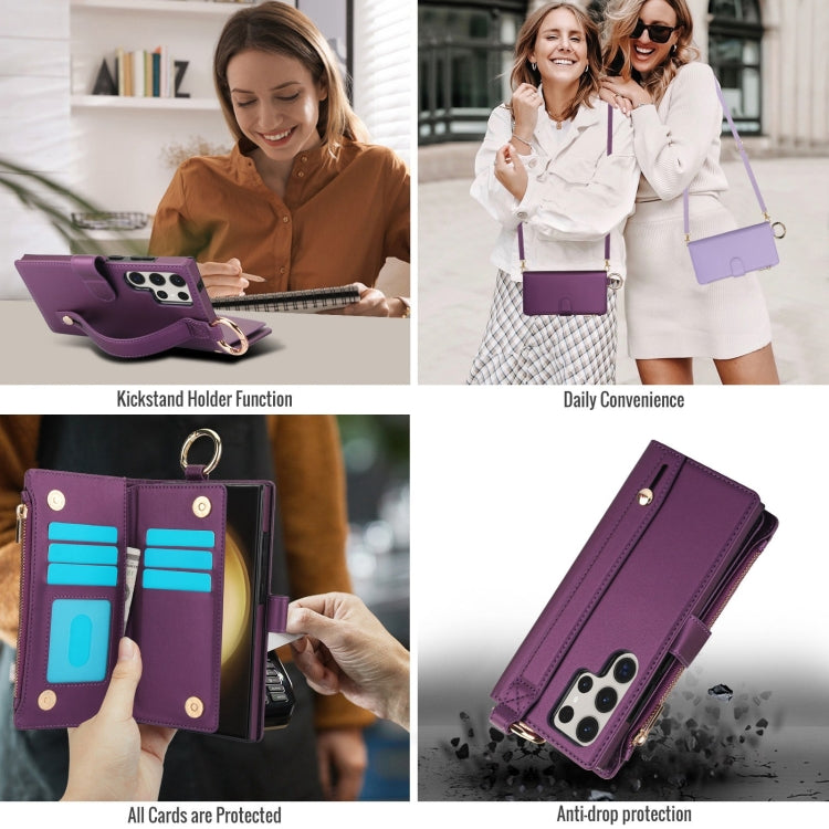 For Samsung Galaxy S23 Ultra 5G Crossbody Ring Multifunctional Wallet Leather Phone Case