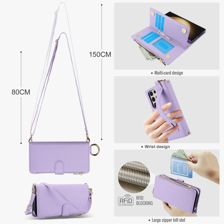 For Samsung Galaxy S23 Ultra 5G Crossbody Ring Multifunctional Wallet Leather Phone Case