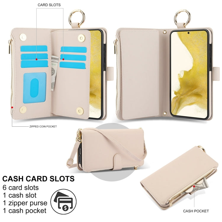 For Samsung Galaxy S22 5G Crossbody Ring Multifunctional Wallet Leather Phone Case
