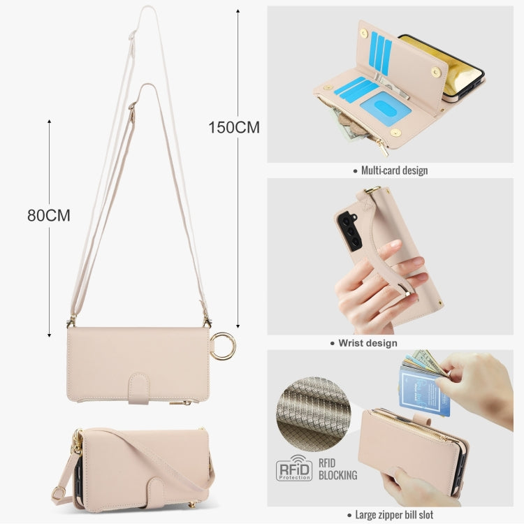 For Samsung Galaxy S22 5G Crossbody Ring Multifunctional Wallet Leather Phone Case