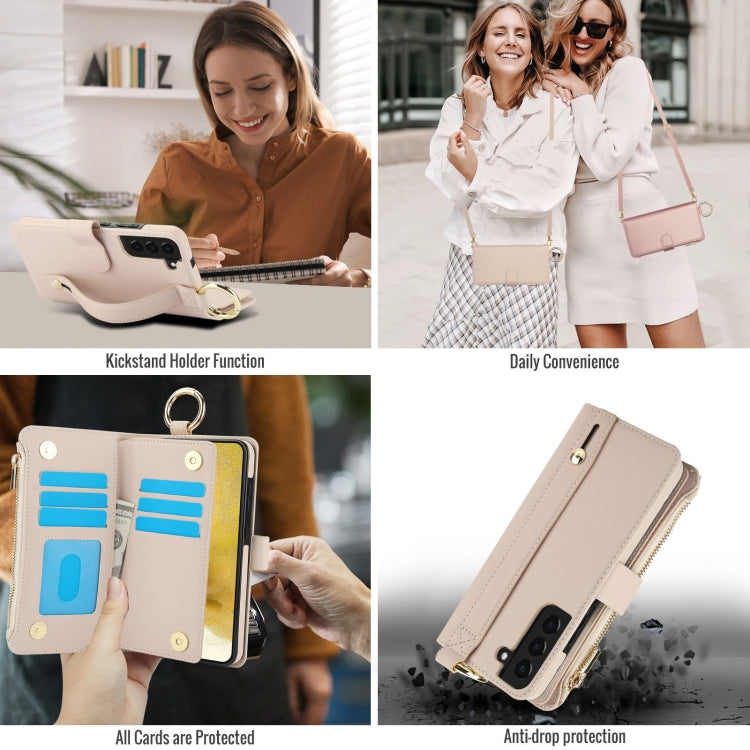 For Samsung Galaxy S22 5G Crossbody Ring Multifunctional Wallet Leather Phone Case