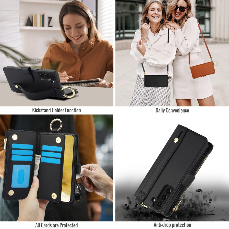 For Samsung Galaxy S22 5G Crossbody Ring Multifunctional Wallet Leather Phone Case