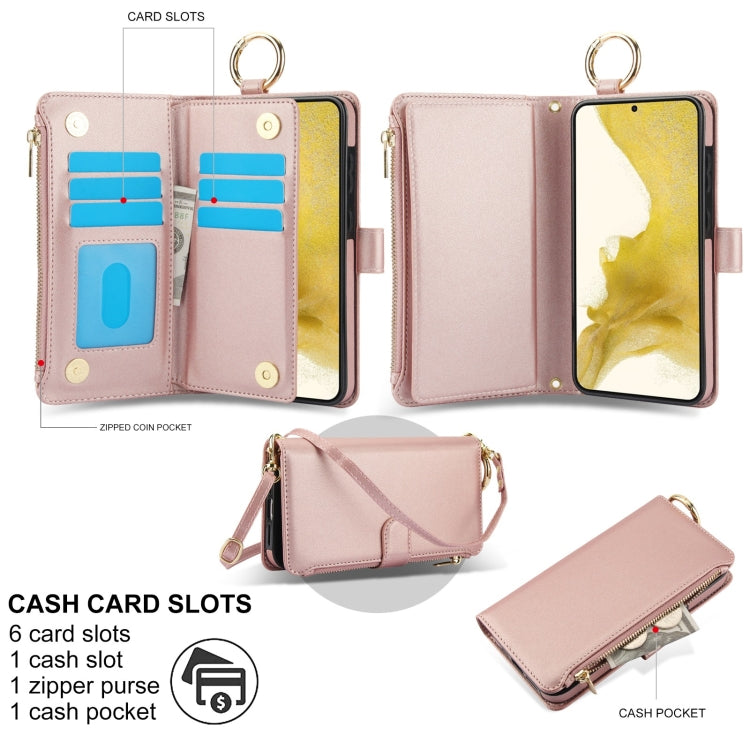 For Samsung Galaxy S22 5G Crossbody Ring Multifunctional Wallet Leather Phone Case