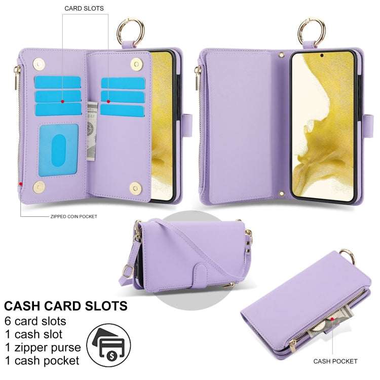 For Samsung Galaxy S22 5G Crossbody Ring Multifunctional Wallet Leather Phone Case
