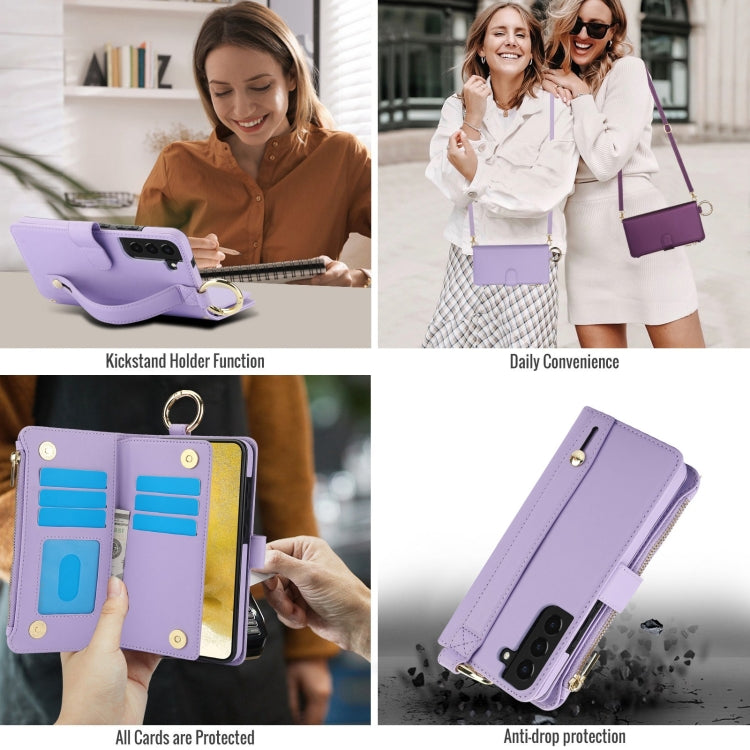 For Samsung Galaxy S22 5G Crossbody Ring Multifunctional Wallet Leather Phone Case