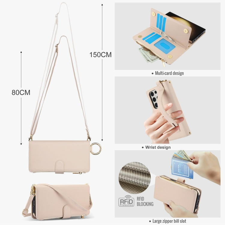 For Samsung Galaxy S22 Ultra 5G Crossbody Ring Multifunctional Wallet Leather Phone Case