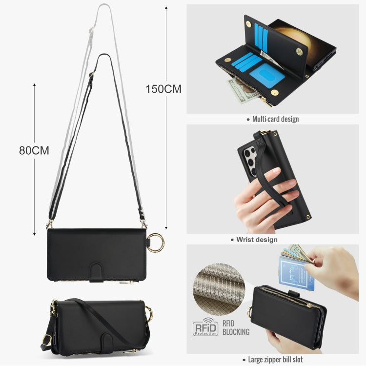 For Samsung Galaxy S22 Ultra 5G Crossbody Ring Multifunctional Wallet Leather Phone Case