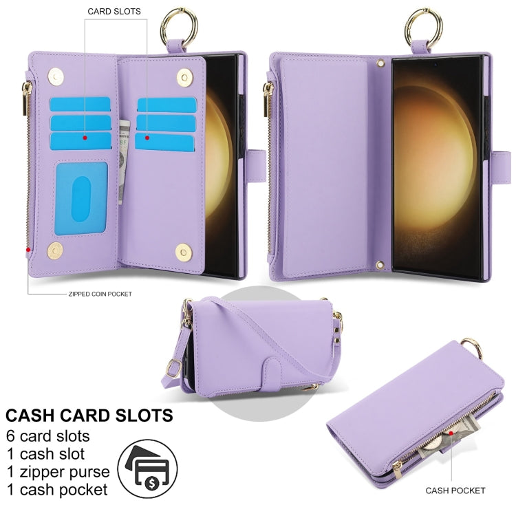 For Samsung Galaxy S22 Ultra 5G Crossbody Ring Multifunctional Wallet Leather Phone Case