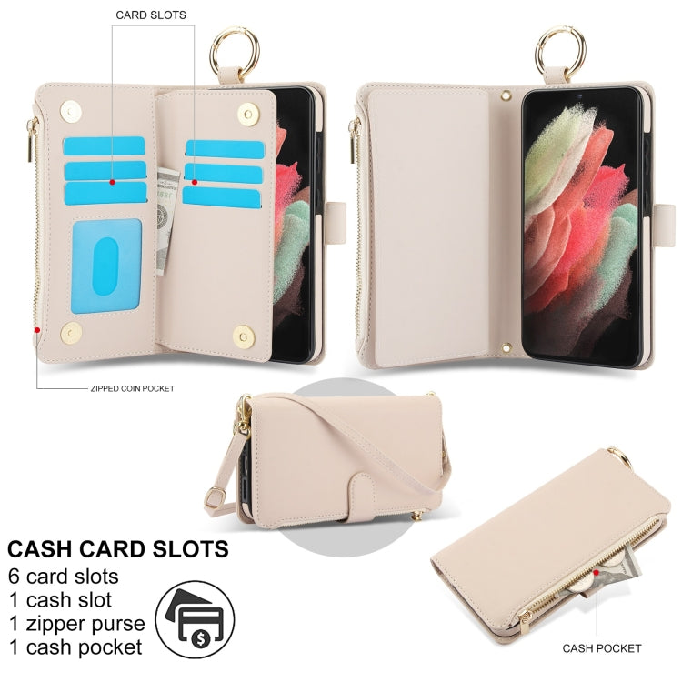For Samsung Galaxy S21 Ultra 5G Crossbody Ring Multifunctional Wallet Leather Phone Case