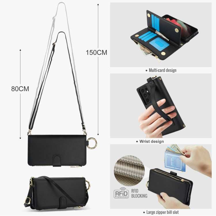 For Samsung Galaxy S21 Ultra 5G Crossbody Ring Multifunctional Wallet Leather Phone Case