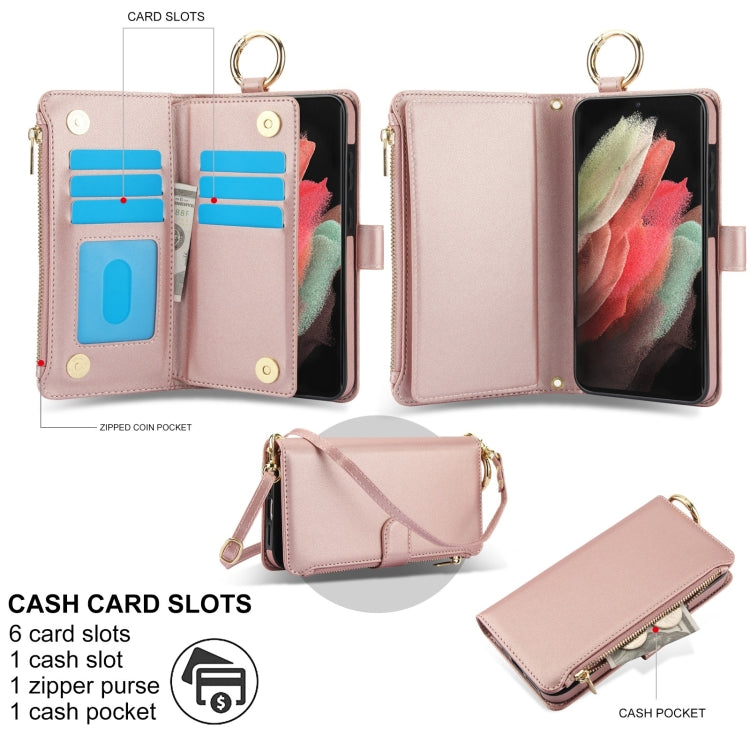 For Samsung Galaxy S21 Ultra 5G Crossbody Ring Multifunctional Wallet Leather Phone Case
