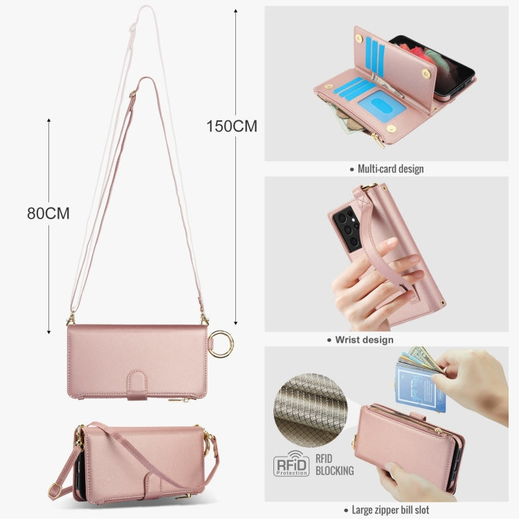 For Samsung Galaxy S21 Ultra 5G Crossbody Ring Multifunctional Wallet Leather Phone Case