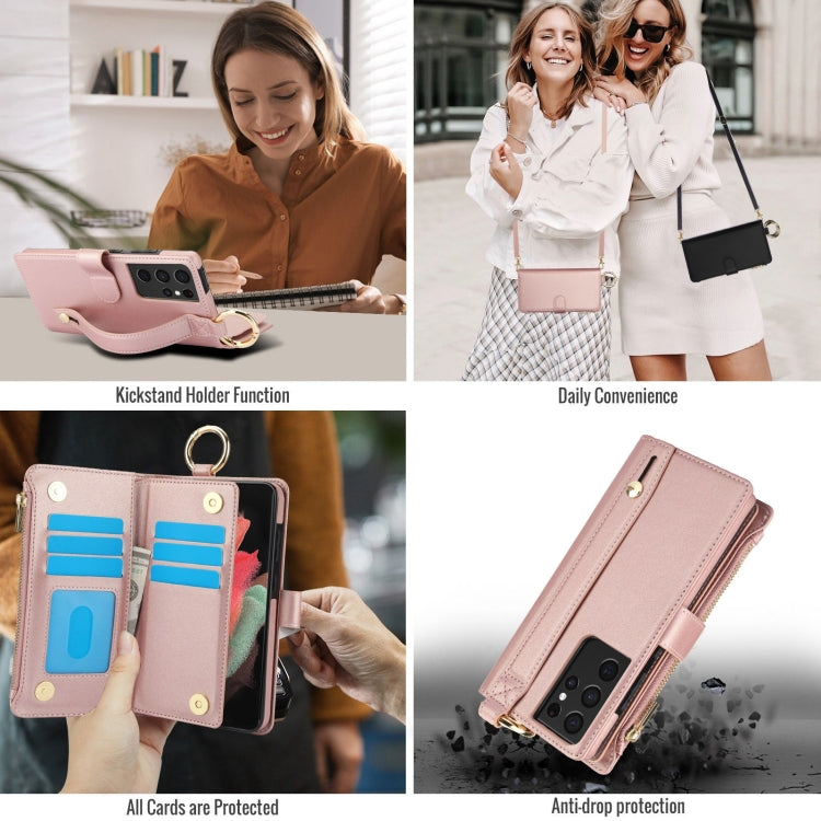 For Samsung Galaxy S21 Ultra 5G Crossbody Ring Multifunctional Wallet Leather Phone Case