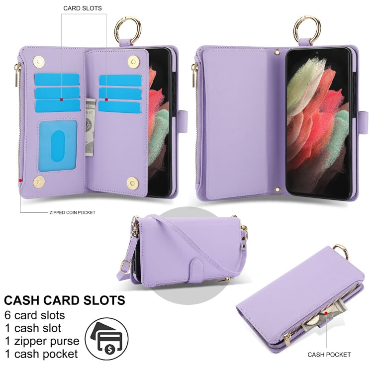 For Samsung Galaxy S21 Ultra 5G Crossbody Ring Multifunctional Wallet Leather Phone Case