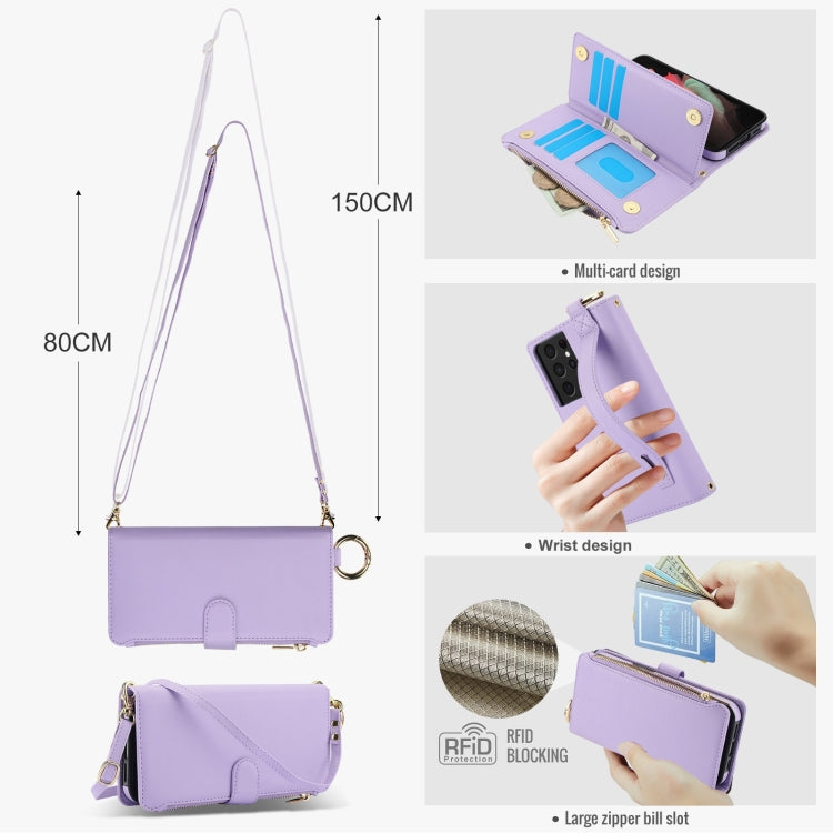 For Samsung Galaxy S21 Ultra 5G Crossbody Ring Multifunctional Wallet Leather Phone Case