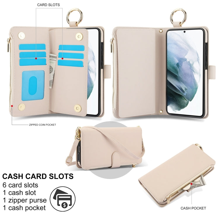 For Samsung Galaxy S21+ 5G Crossbody Ring Multifunctional Wallet Leather Phone Case