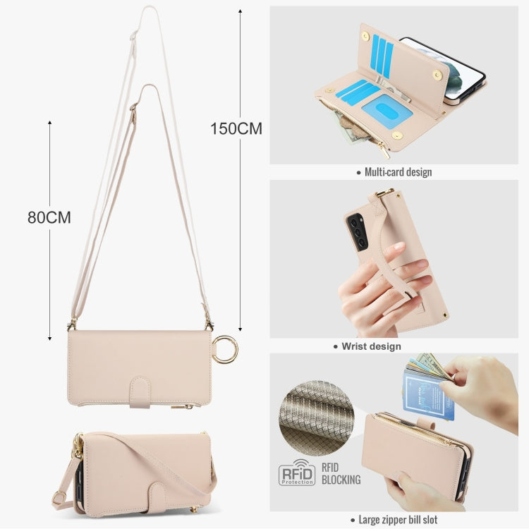 For Samsung Galaxy S21+ 5G Crossbody Ring Multifunctional Wallet Leather Phone Case