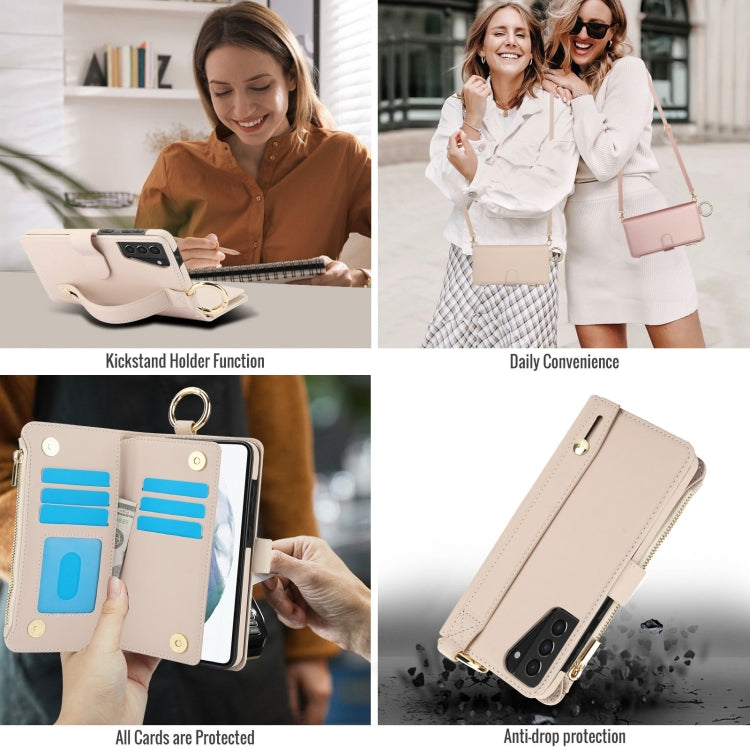 For Samsung Galaxy S21+ 5G Crossbody Ring Multifunctional Wallet Leather Phone Case
