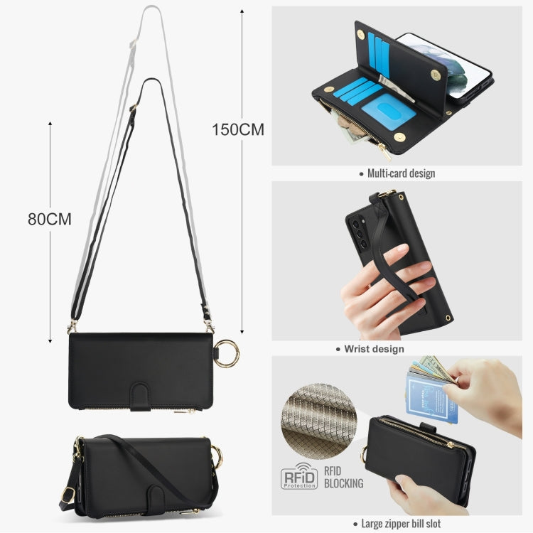 For Samsung Galaxy S21+ 5G Crossbody Ring Multifunctional Wallet Leather Phone Case