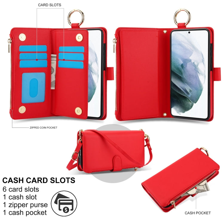 For Samsung Galaxy S21+ 5G Crossbody Ring Multifunctional Wallet Leather Phone Case