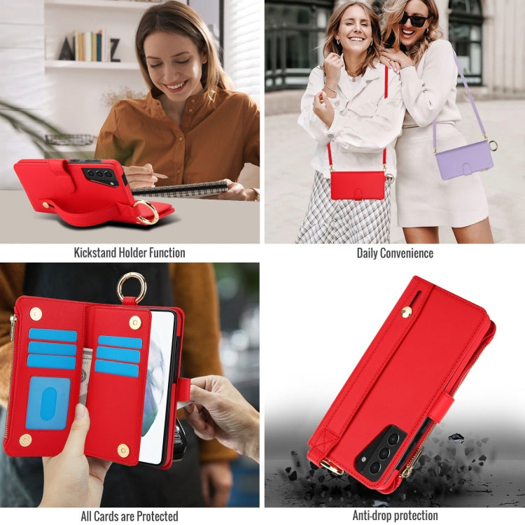 For Samsung Galaxy S21+ 5G Crossbody Ring Multifunctional Wallet Leather Phone Case