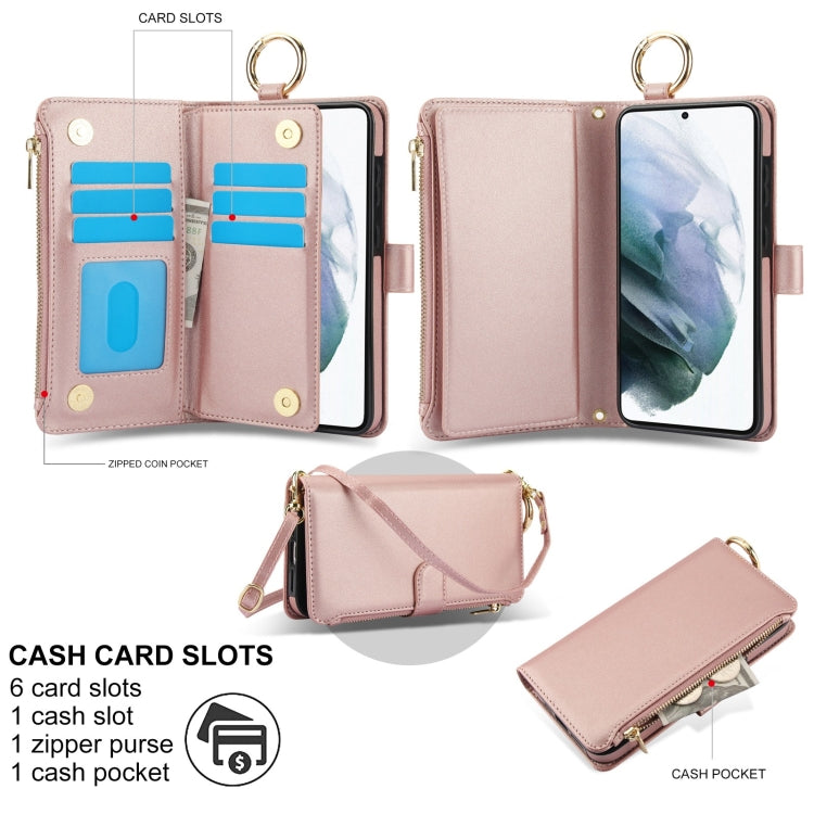 For Samsung Galaxy S21+ 5G Crossbody Ring Multifunctional Wallet Leather Phone Case