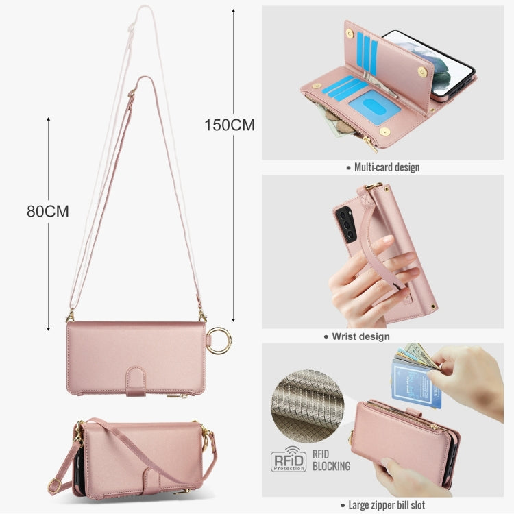 For Samsung Galaxy S21+ 5G Crossbody Ring Multifunctional Wallet Leather Phone Case
