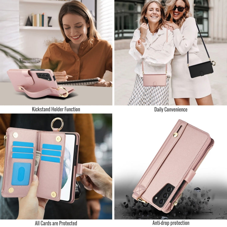 For Samsung Galaxy S21+ 5G Crossbody Ring Multifunctional Wallet Leather Phone Case