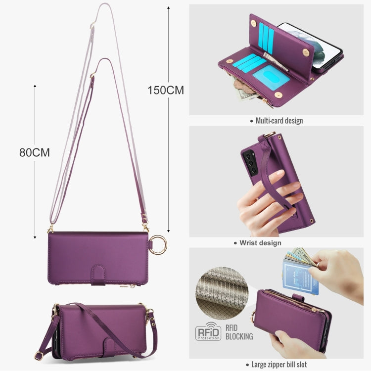 For Samsung Galaxy S21+ 5G Crossbody Ring Multifunctional Wallet Leather Phone Case