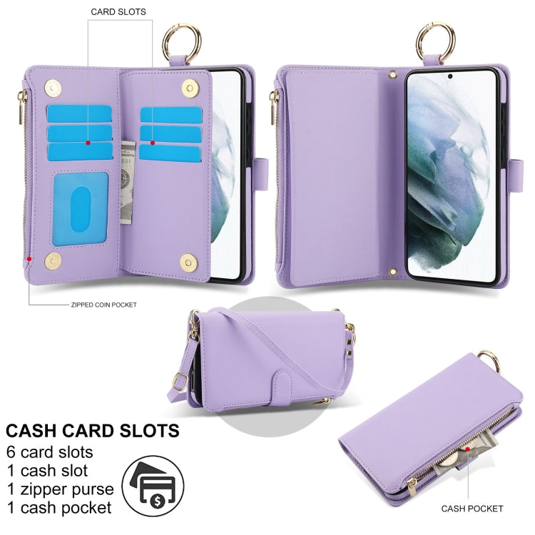For Samsung Galaxy S21+ 5G Crossbody Ring Multifunctional Wallet Leather Phone Case